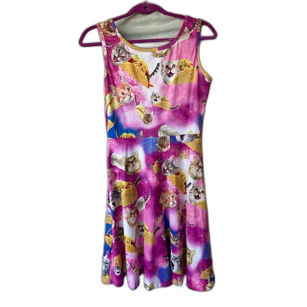Modcloth Cats and Tacos Fiesta A-line Pink Fit & Flare Retro Funny Dress